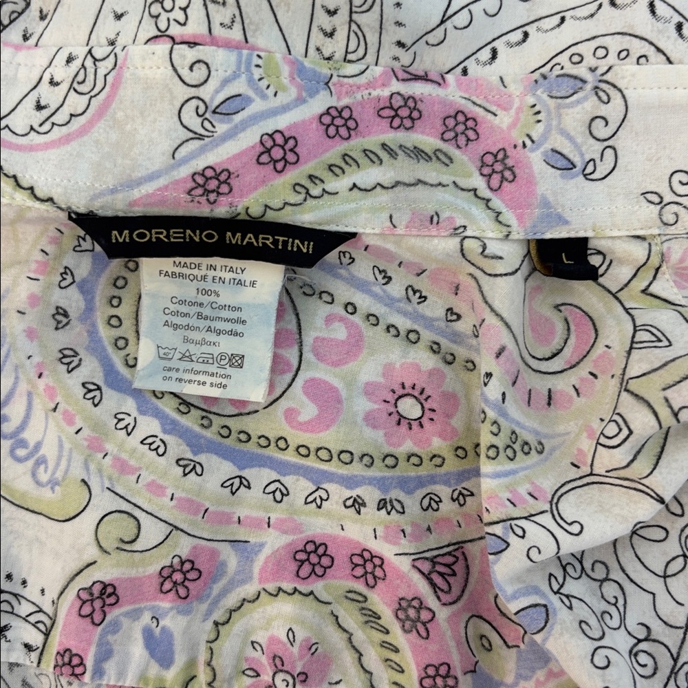 Moreno Martini Made in Italy Paisley Button Down Shirt Size L 100% Cotton - Picture 4 of 5
